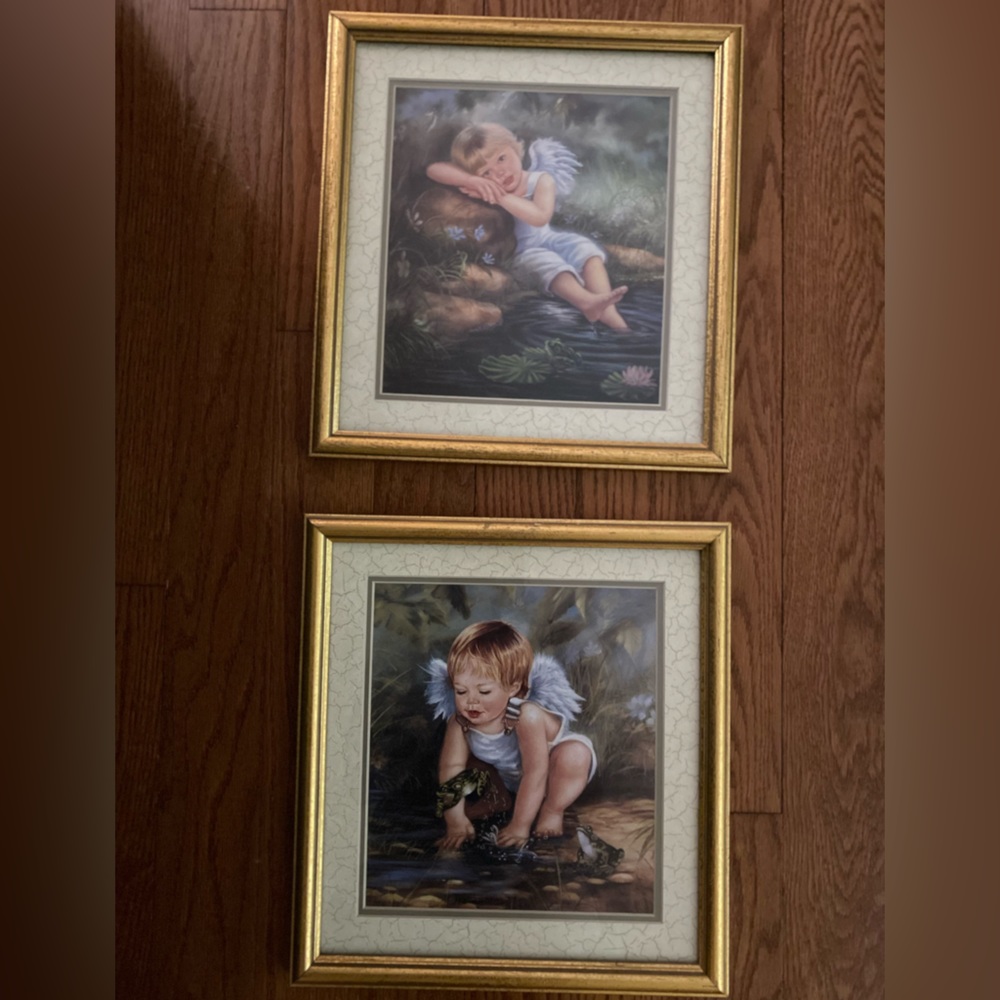 Gold Framed Boy with frog Prints